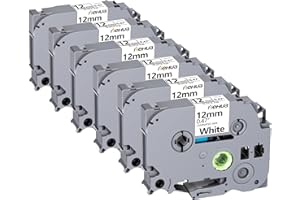 6X hehua Taśma Kompatybilna z Brother Tze-231 Tz-231 Czarna na Białym P Touch Tze 12mm Taśma, Zapisywania do P-Touch H100lb H100r H101 H101c H105 H75 PT-1010 PT-1080 (12mm x 8m)