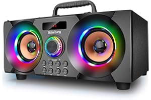 BABYOUNG 60W(80W Peak) Portable Bluetooth Speaker with Subwoofer Heavy Bass, Wireless Speakers Bluetooth 5.0, Support FM Radio, MP3 Player, EQ,LED Colorful Lights, Loud Stereo Speaker for Home, Party, Outdoor
