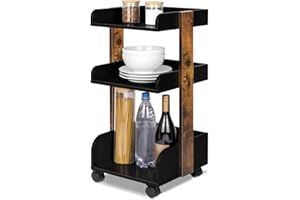 ‎BOMOE bomoe Aufbewahrungswagen mit Rollen 69 cm hoch – FSC® Holz Rollwagen Badezimmer Büro Küchenwagen Schwarz Braun Servierwagen Bastelwagen Beistellwagen Regal auf Rollen Allzweckwagen Kosmetikwagen Bosse