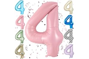 SOWIDE Pink 40 Inch Number 4 Balloon,Large Self Inflating Pastel Pink Foil Number Balloons 0-9 for Boys Girls,Digit Four Balloons for 4th Birthday Party Decorations Supplies