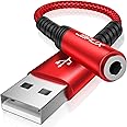 JSAUX USB to 3.5mm Jack Audio Adapter, TRRS 4-pole Stereo External USB Sound Card Aux Headset Microphone Converter with DAC Chip Compatible for Headphone Mac PS4 PC Laptop Desktops -Red