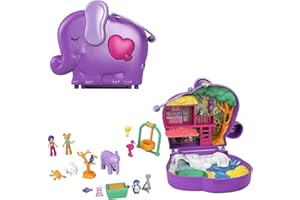 Polly Pocket - Cofanetto Giochi con l'Elefante a Tema Animali con Micro Bambole Polly, Bella e Accessori, Giocattolo per Bambini 4+Anni, GTN22