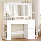 HEXCELEN 108 cm Dressing Table with Large Mirror, with LED Light, White | LED Lighted Dressing Table with Adjustable Light, 6
