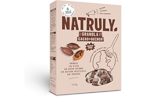 NATURAL ATHLETE Granola BIO NATRULY, Frutos Secos y Semillas Sin Cereales, Sin Gluten y Sin Azúcar Refinado, Vegana, Sabor Cacao, Coco y Quinoa 325g