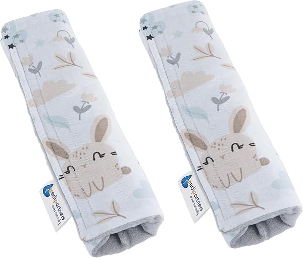 Medi Partners Coche Protector Cinturon Niños Almohadilla 2 Piezas Seguridad para Bebe 17x22cm 100% Algodón Minky Cinturón Kids Seat Car Cinturones Cinto (Glade con Minky gris) - 1