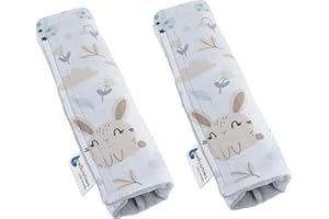 Medi Partners Copri Cintura di Sicurezza 2 Pezzi Auto Copricintura Bambini Car Cuscino 17x22cm 100% Cotone Minky Cinture Kids Copri Seggiolino Protezione (Glade con Minky grigio)