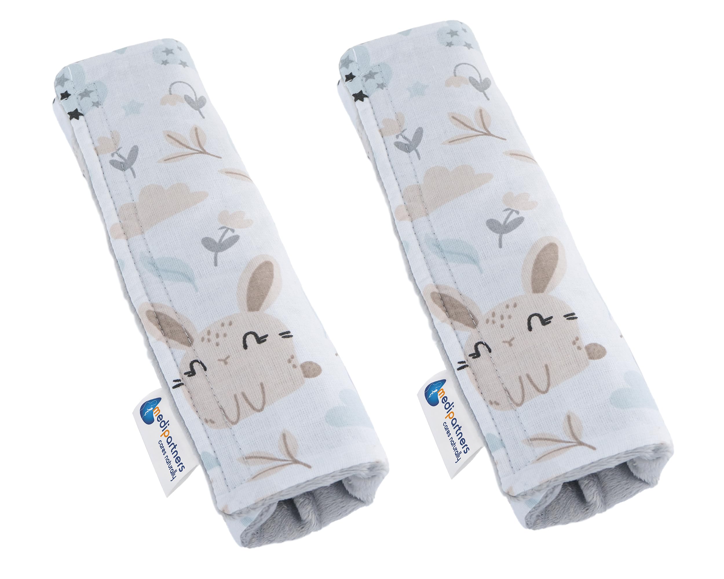 Medi Partners Copri Cintura di Sicurezza 2 Pezzi Auto Copricintura Bambini Car Cuscino 17x22cm 100% Cotone Minky Cinture Kids Copri Seggiolino Protezione (Glade con Minky grigio) - 1