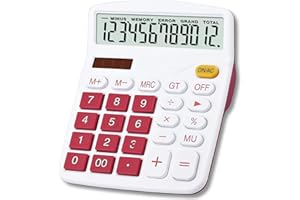 Meichoon Calcolatrice da ufficio, a batteria solare, doppia alimentazione, display a 12 cifre