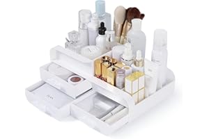 NWK Makeup Organiser Large Cosmetic Storage Box Skin Care Organiser Lipsticks Brushes Desk Storage Organizer with 3 Drawers and 9 Compartments