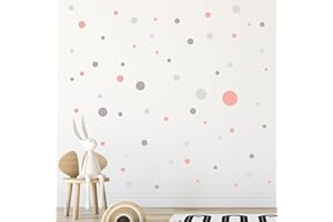 WANDKIND Zestaw 120 naklejek na ścianę do pokoju dziecięcego V283, naklejki na ścianę, koła, naklejki na ścianę do pokoju dziecięcego, kropki, w różnych kolorach (różowo-szary)