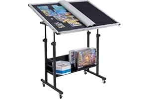 BECKO US Becko Jigsaw Puzzle Table Tilting Table with Height Adjustment for Up to 1500 Pieces, Enclosed with 4 wheels (Gray)
