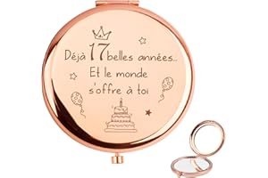QWZify Cadeau 17 Ans Anniversaire Fille, Miroir de Poche Cadeau Anniversaire Femme Shell Compact Mirror Pratique Couleur Or Rose Original Miroir Compact Double Réflexion Mirror de Maquillage, Déesse