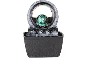 Dyna-Living Indoor Water Fountain with Rolling Ball LED Light Feng Shui Tabletop Fountain Sound Relaxation Fountain Home Office Decoration,3 Pin UK Plug Included Style 1