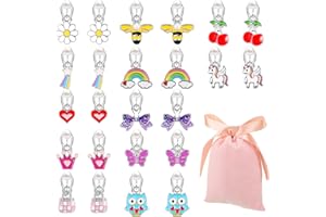 HERDEAR 12 Paar Clip Ohrringe Set Mädchen Ohrclips Prinzessin Ohrklipser ohne Ohrloch Schmuck Zubehör Bunte Klipp Ohrringe mit Rosa Flusen Tasche für Kinder Party Mitgebsel Geburtstag Geschenk