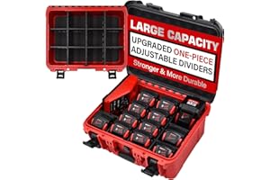 TUROKACASE Koffer für Milwaukee Akku – wasserdichte, extra große harte Aufbewahrungsbox mit 8 verstellbaren, einteiligen, geformten Trennwänden, robuster Schutz-Organizer für Milwaukee M18 & M12 Akku und