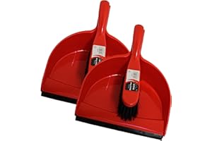 KMJ Red Dustpan and Brush Sets 2 Pack, Portable Cleaning Brush and Dustpan-Durable Bristles & Easy Sweep with Rubber Blade- Lightweight Broom and Dustpan Set-Compact Storage Brush and Pan Set