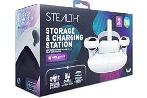 STEALTH Store and Charge Station Compatible with Meta Quest 2, Featuring Magnetic Drop & Charge and Dual Recheargeable Battery Packs Compatible with Touch Controllers