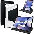 Lemxiee PU Leather Case for Samsung Galaxy Tab S10 FE Plus 13.1" cover,PU leather + Transparent Acrylic case with Swivel stand/Pen slot position