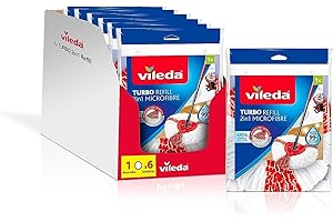 Vileda-Recambio Turbo 2en1; compatible con todos los sistemas Turbo de Vileda; 20% de rendimiento extra; apto para todo tipo de suelos duros; elimina el 99% de las bacterias solo con agua; 6 unidades