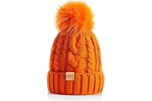 REDESS Gorro de Invierno con pompón para Mujer con Forro Polar cálido, Gorro de esquí Grueso y Holgado con Punto de Nieve y Calavera