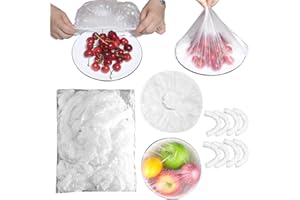 HELOVGE 200 piezas Bolsas de Conservación,Fresca Bolsas de Alimentos,bolsa de protección de alimentos para Cubrir Platos Tazones Cubierta de Plástico Transparente para Alimentos