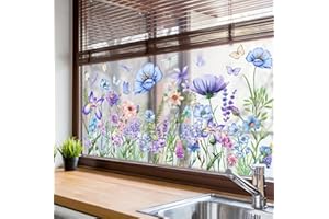 ‎WANDSTICKER4U WandSticker4U®- Fenstersticker BLUMENWIESE blau (95x59 cm) I Fensterbilder Frühling selbstklebend Blumen Pflanzen I Fensteraufkleber Fensterdeko Blumen Frühlingsdeko Fenster wiederverwendbar GROß
