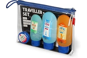 Legami - Set da Viaggio con 3 Flaconi (2x100 ml e 1x60 ml), 1 Spatola e 1 Vasetto (30ml) conformi alle Norme Aeroportuali, Etichette removibili e resistenti all'Acqua