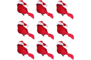 EXCEART 10 sztuk czerwonych sztucznych ptaszek z piórami i klipsem, ozdoby choinkowe, dekoracja ogrodowa, dekoracja choinkowa, dekoracja bożonarodzeniowa, ornamenty