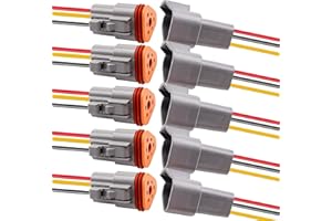 HISports 3-Pin DT Connector Kit, Waterproof DT Electrical Wire Connector 3 Pin Way Sealed Gray Male and Female Auto Waterproof Electrical Wire Connector Plug, for Motorcycle, Scooter, Car, 5 Sets