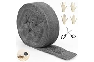Ziamzra Paille de Fer 8.5M Laine d'acier Paille de Fer 0000 Laine d'acier 0000 Laine de Verre Paille Fer 0000 avec Ciseaux Gants Laine d'acier Anti Rongeur pour Trous Fissures Nettoyage Murs Polissage