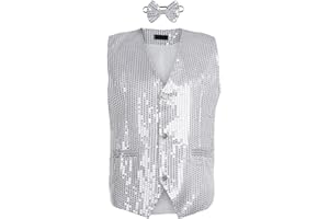 XIXIMAON Gilet à Paillette Homme Veste Costume sans Manches Slim Fit Gilet Blazer Brillant pour Soirée Disco Mariage Cérémonie Fête Danse Party Scène Affaire + Nœud Papillon