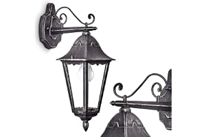 Utomhus vägglampa Lignac, vägglampa nedåt, gjuten aluminium i svart/silver med klara glasrutor, vägglampa med E27-fäste, retro/vintage utomhuslampa för terrass och innergård, utan glödlampa