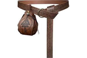 HiiFeuer Średniowieczny wytłaczany pas z przenośną sakiewką ze sznurkiem, renesansowy pas i portmonetka ze sztucznej skóry do LARP (brązowy B)