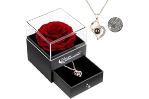 Sunia Rosa Real preservada Eterna Hecha a Mano Rosa preservada con Amor, Collar de Regalo, Flor Rosa Real encantada para el día de San Valentín Aniversario cumpleaños Regalos románticos para Ella