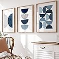 Set of 3 Wall Art Prints | Navy Blue Wall Art | Mid Century Home Decor | UNFRAMED | A3, A4 (A3)