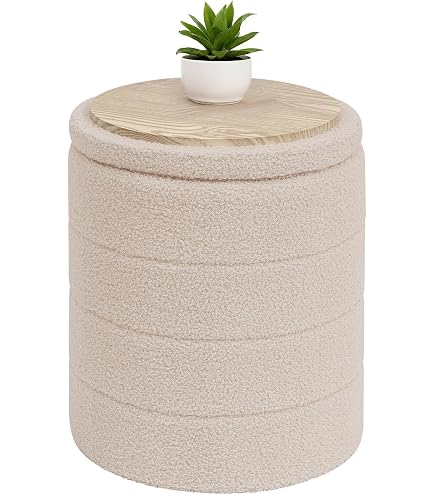 Tabouret-baul avec structure et pieds tapissés en boucle gris clair
