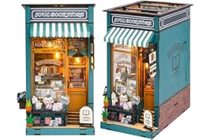 TOPBSFARNY Kit de rincón de libros, rompecabezas de madera 3D, rincones de libros en miniatura para estanterías, kits de rincón de libros con movimientos musicales y luz LED para adultos (Soul