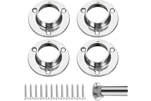 ARTOMNIVERA 4 PCS 25mm Round Wardrobe Rail Locking End Socket, Stainless Steel Flange Rod Holder, Polished Chrome Curtain Wardrobe Rod Pole Socket with Holding Screws