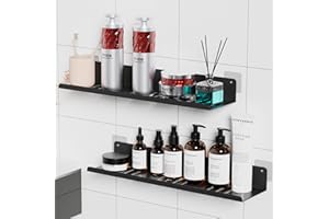 Wisfame Duschablage 2 Stück Badregal ohne Bohren, Badezimmer Regal Ohne Bohren Schwarz, Wandregal Badezimmer Ohne Bohren, Selbstklebend Badablage Ohne Bohren, 40CM