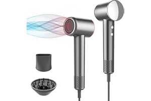 Asciugacapelli Professionale con Ioni, Careboda Phone Capelli ad Alta Velocità, Ionic Hair Dry per Capelli con Diffusore e Concentratore, 4 Temperature/ 2 Velocita, 1600W (Grigio saggezza)