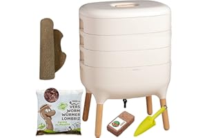 Moutta | Urbalive 3 vassoi Avorio, Kit Completo I Vermicompostaggio Design I 500g di Vermi Lombrichi / 1000 pz. I Substrato Iniziale I Stuoia di Canapa + Pala I Interno, Balcone e Giardino