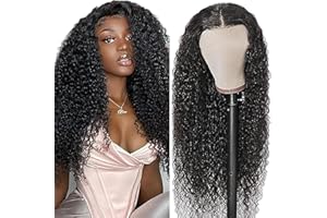 Weeybay Parrucca Donna Capelli Veri Umani Curly Wave 4X4 Human Hair Wig 150% Density #1B Black Free Part Glueless Dark Black Color Real Unprocessed Hair Parrucche 24 Inch
