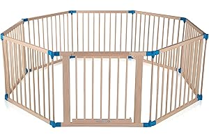 Baby Vivo Kojec dla niemowląt, składany, przenośny, ścianka działowa, bariera dla dzieci, możliwość rozbudowy, wykonany z drewna, z drzwiami, indywidualnie regulowany, 8 elementów, niebieski premium