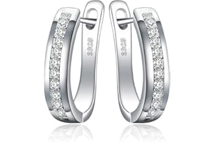 JewelryPalace Pendientes Aro Mujer Plata Oro 14k Oro Rosa, Pendientes Clip de Perforacion Eternidad Diamante Simulado, Pendientes Pequeños Piedra en Engaste de Canal, Pendientes Niña Conjunto Joyas