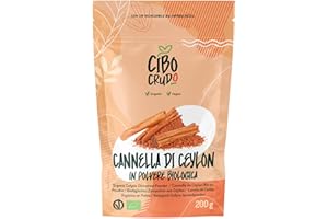 CIBO CRUDO CRUDO BIOLOGICO VEGAN Cannella in Polvere Bio Macinata - 200g. Cannella di Ceylon in Polvere Biologica e Vegana Senza Additivi ne Conservanti. Cinnamon Powder.
