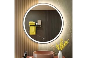 KWW 1000 mm LED Bathroom Mirror, Fácil de Instalar Espejo de mMaquillaje Redondo, Temperatura de Color Ajustable, Luz antiniebla, Espejo Montado en La Pared con Botón Táctil Inteligente