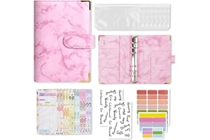 HMIEPRS A6 Budget Planner, Sparbuch Geldplaner Haushaltsbuch mit 12 Sparchallenge Geldfächer, 12 Haushaltsplanern und 5 Aufklebern, Geldbörse aus PU-Leder zum Geldsparen/Budgetieren (Rosa)