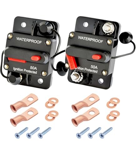 Car Audio Protection Motoforti 15A DC Circuit Breaker - 12V-48V Manual Reset Protector (2-Pack) Manual Reset Breaker