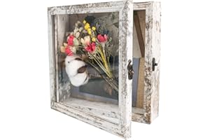 GraduationMall 20x20cm Cornice Shadow Box Cornice Portafoto con Vetrina,per Cimeli, Bouquet, Medaglie e Foto, Scatola per Ricordi, Bianco Retrò