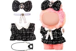Chritice 4PCS Doll Clothes for Doll,Compatible with Labubu,Vinyl Plush Toy Outfit Set Accessories for 17CM Dolls,1 Bow,Tie,Dress & Bag,No Dolls